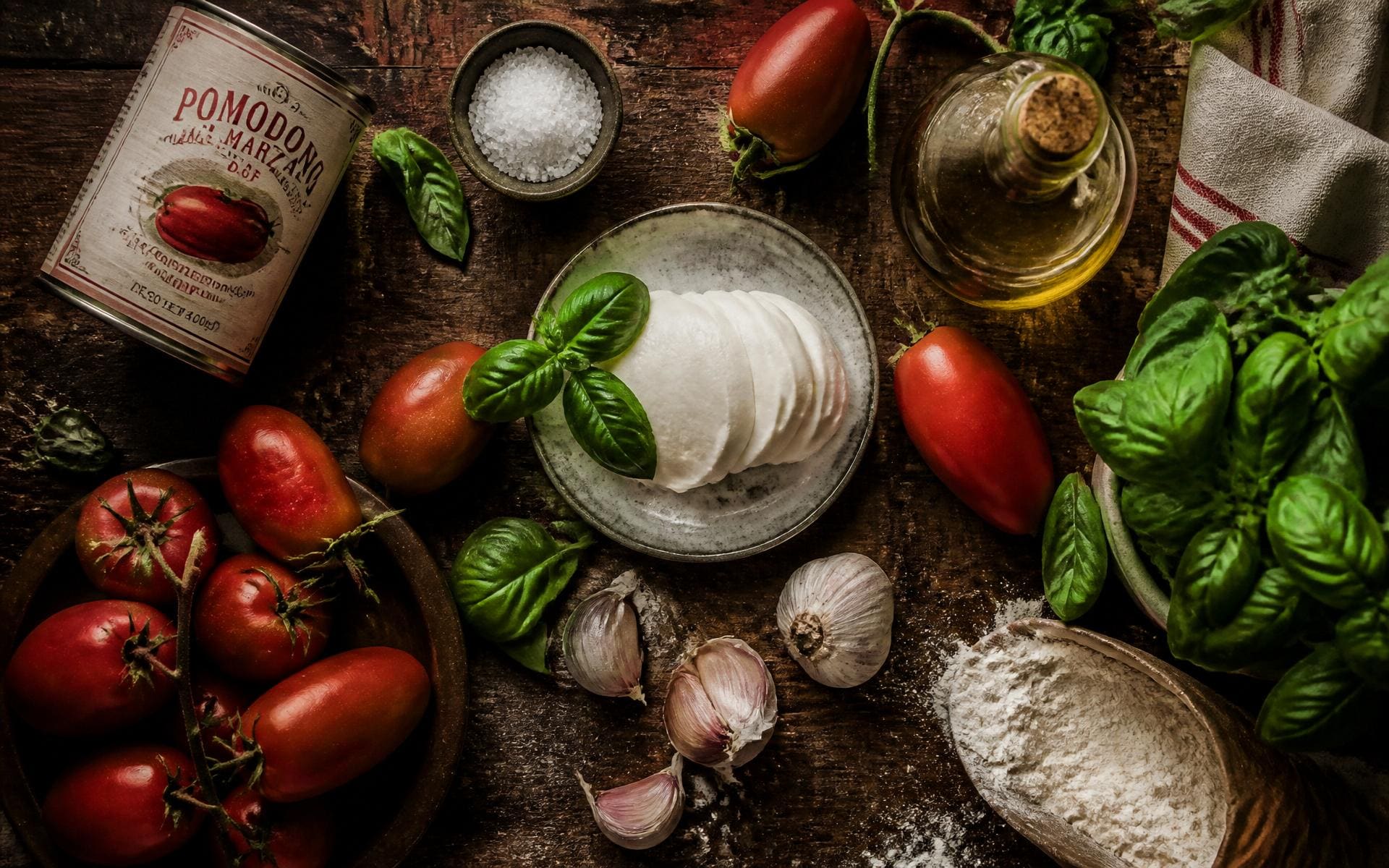 Flat lay de ingredientes italianos frescos
