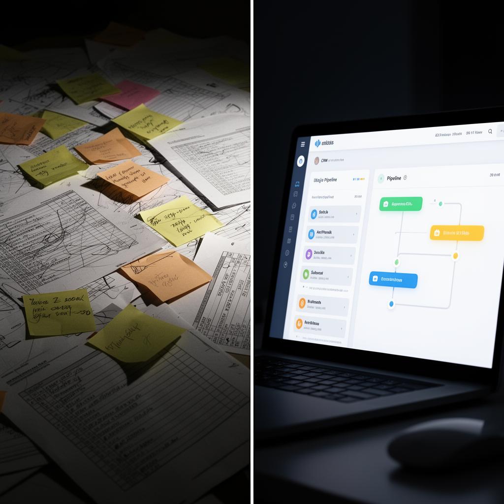 Antes e depois: planilha caótica × CRM organizado