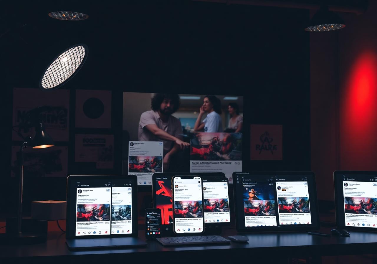 Bancada criativa com múltiplos formatos de anúncios sendo testados simultaneamente