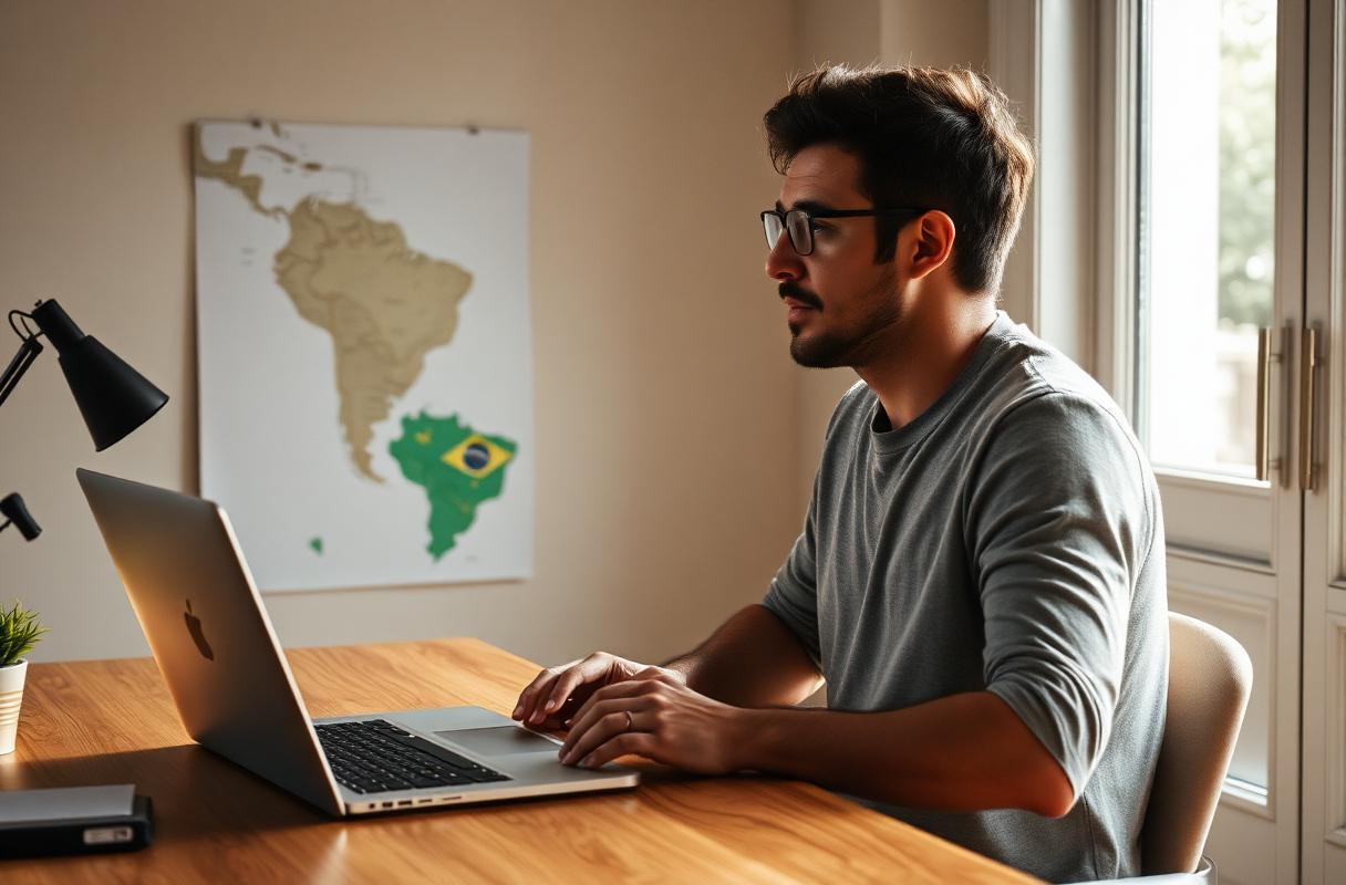 Empreendedor analisando mapa do Brasil ao lado do laptop