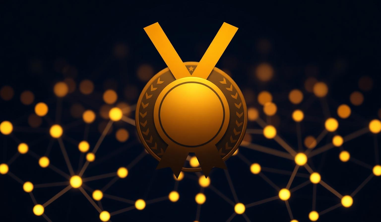 Conceito Br.Academy: medalha de certificação sobre rede de nós