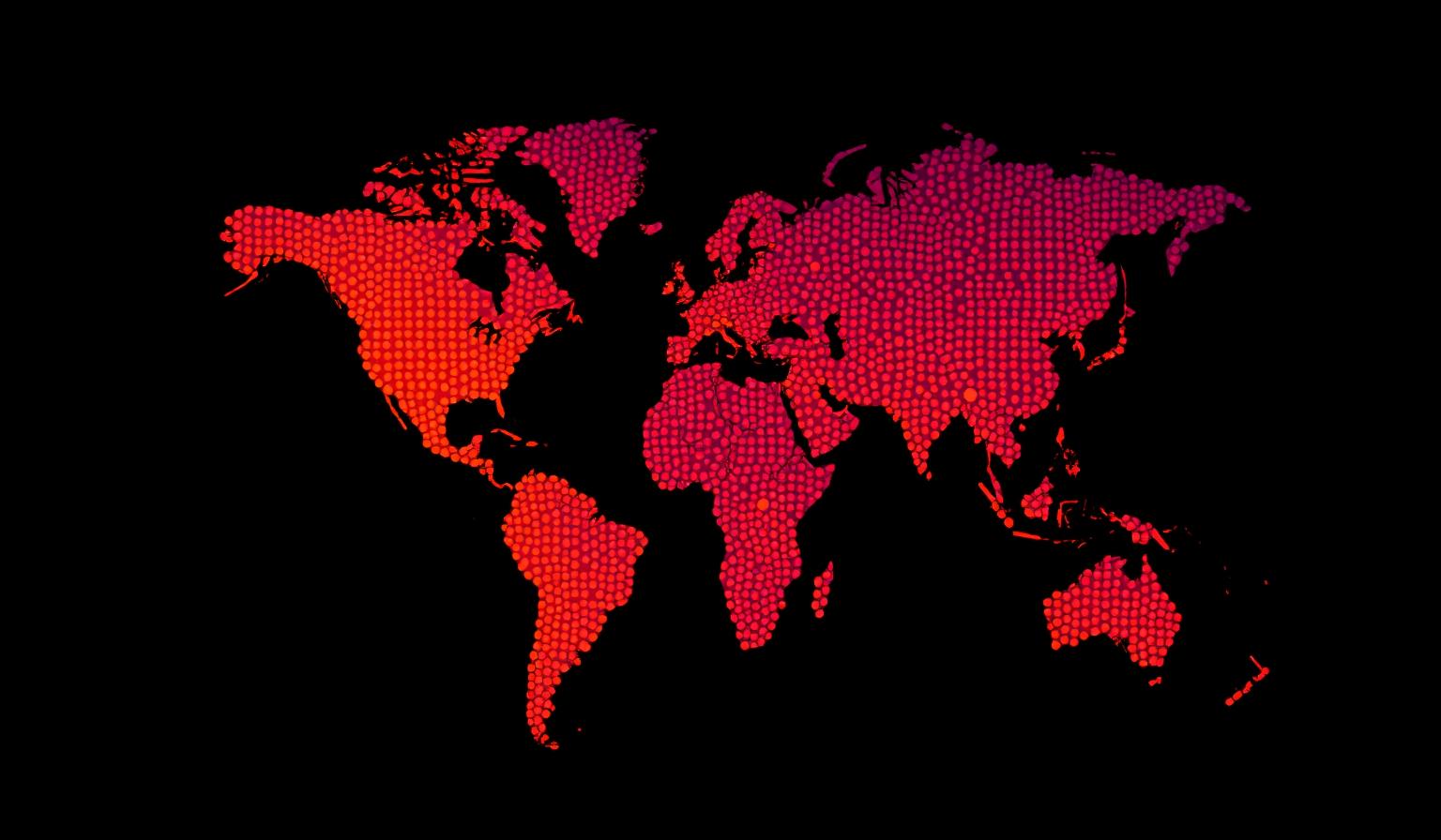 Mapa pontilhado representando rede de marketing na América Latina