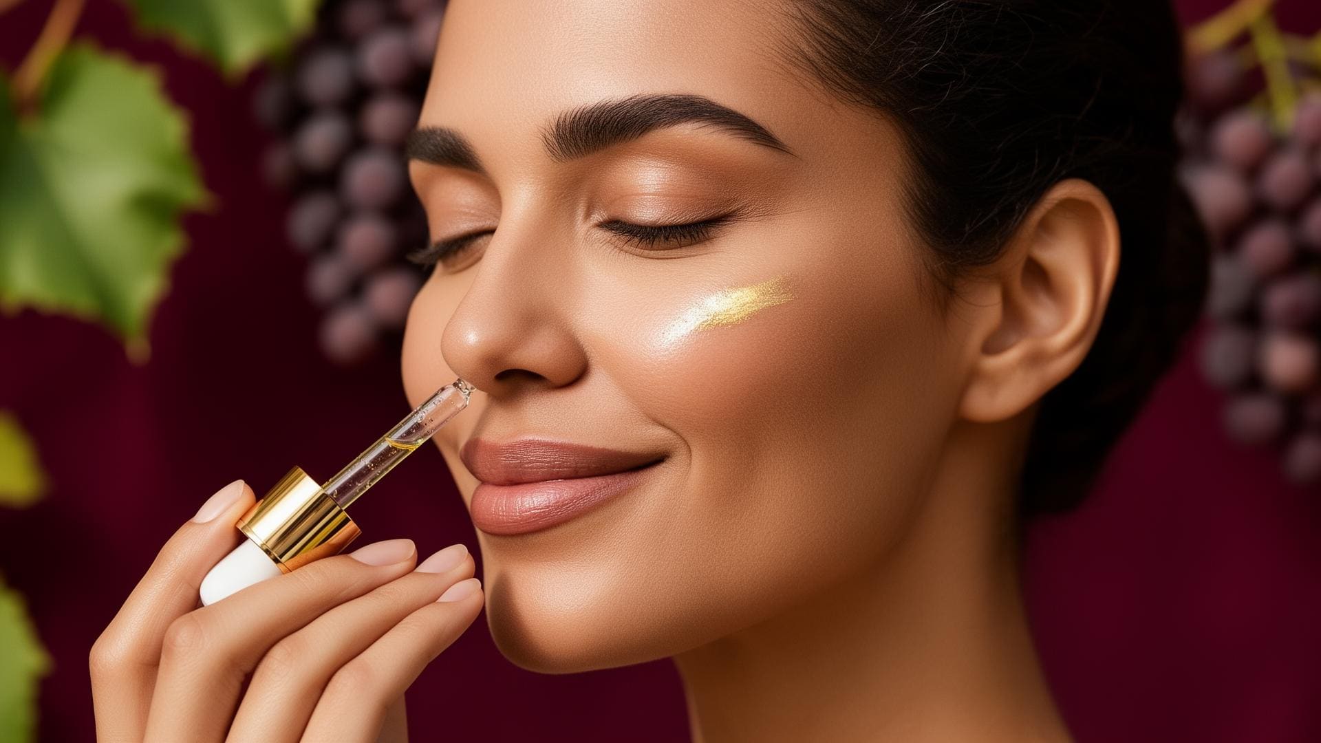 Mulher aplicando sérum cosmético VinnaDiva em ritual de beleza