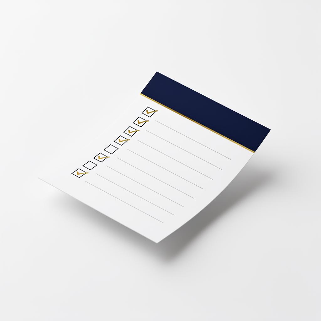 Mockup de checklist impresso sobre garantias e documentação