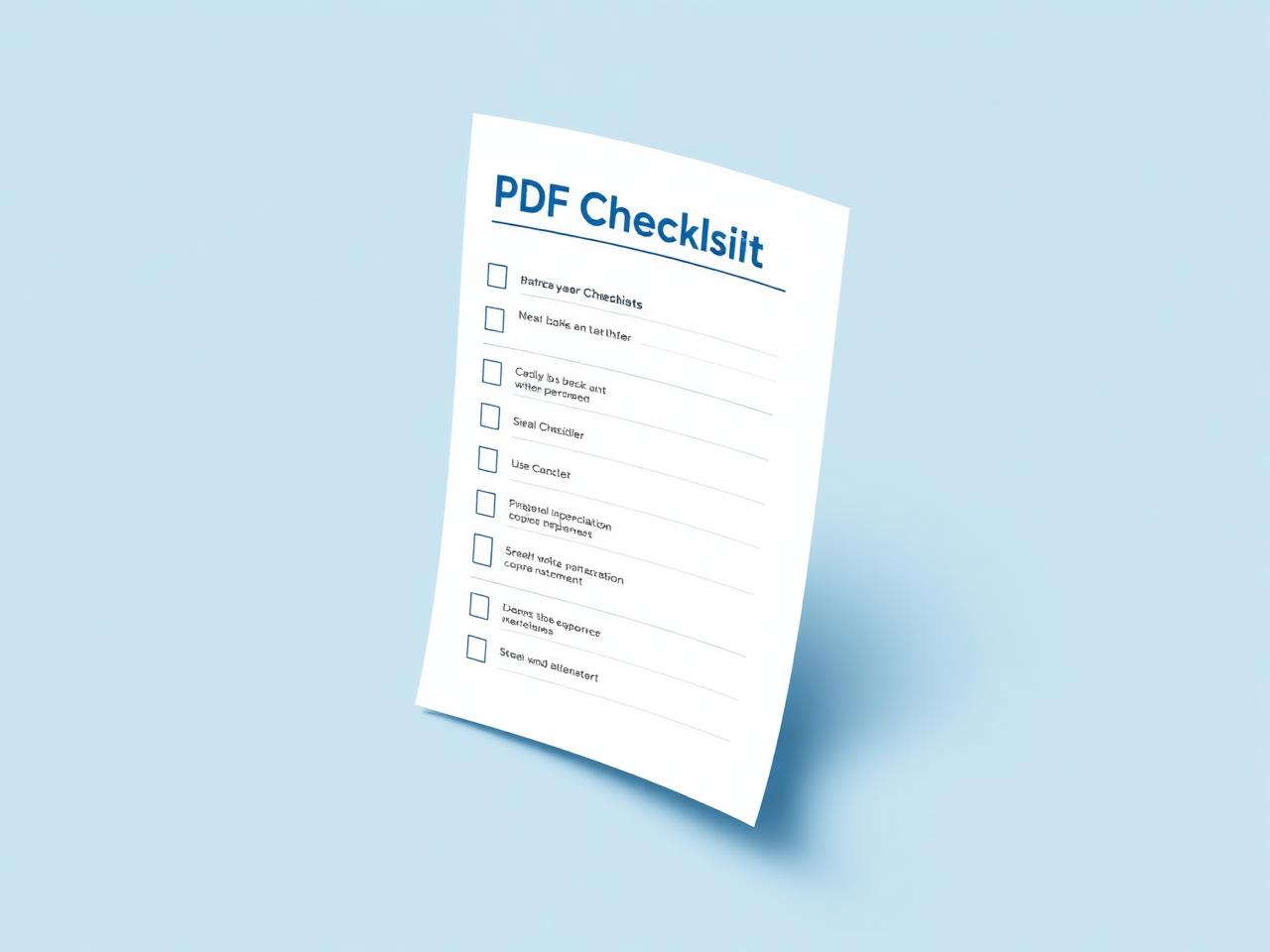 Mockup isométrico de checklist em PDF com itens marcados