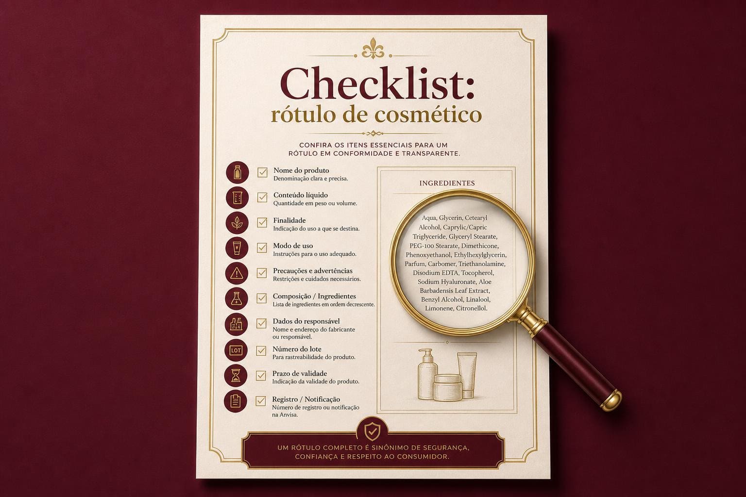 Mockup do checklist impresso sobre leitura de rótulo de cosmético