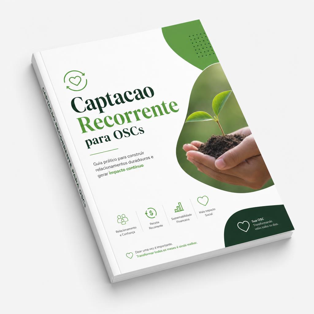 Mockup isométrico de guia em PDF sobre captação recorrente para OSCs