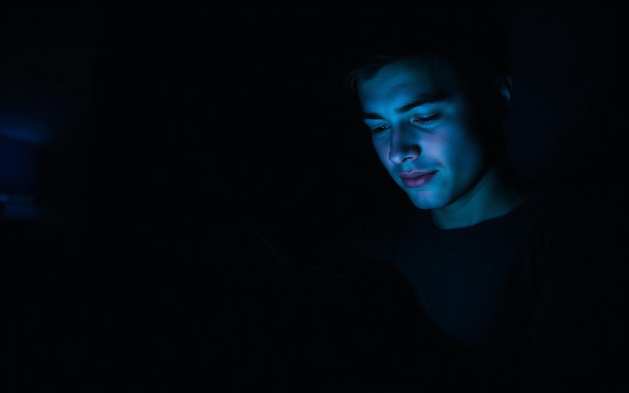 Pessoa esperando resposta com tela do celular acesa de madrugada