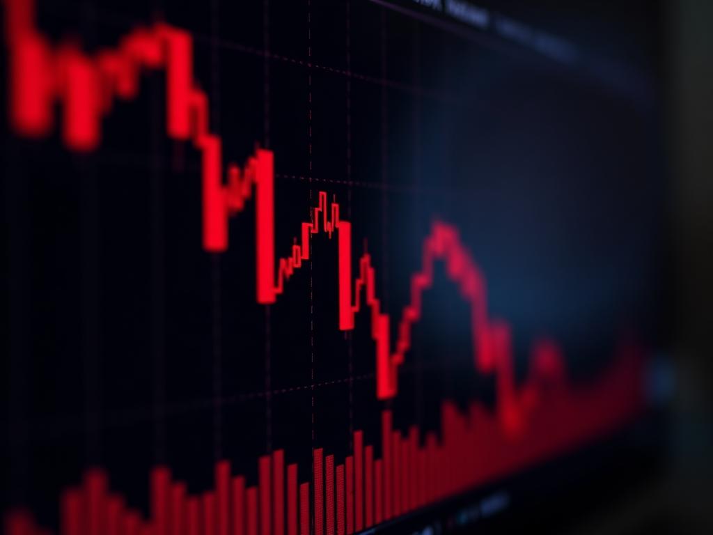 Gráfico de barras em queda vermelha em tela escura